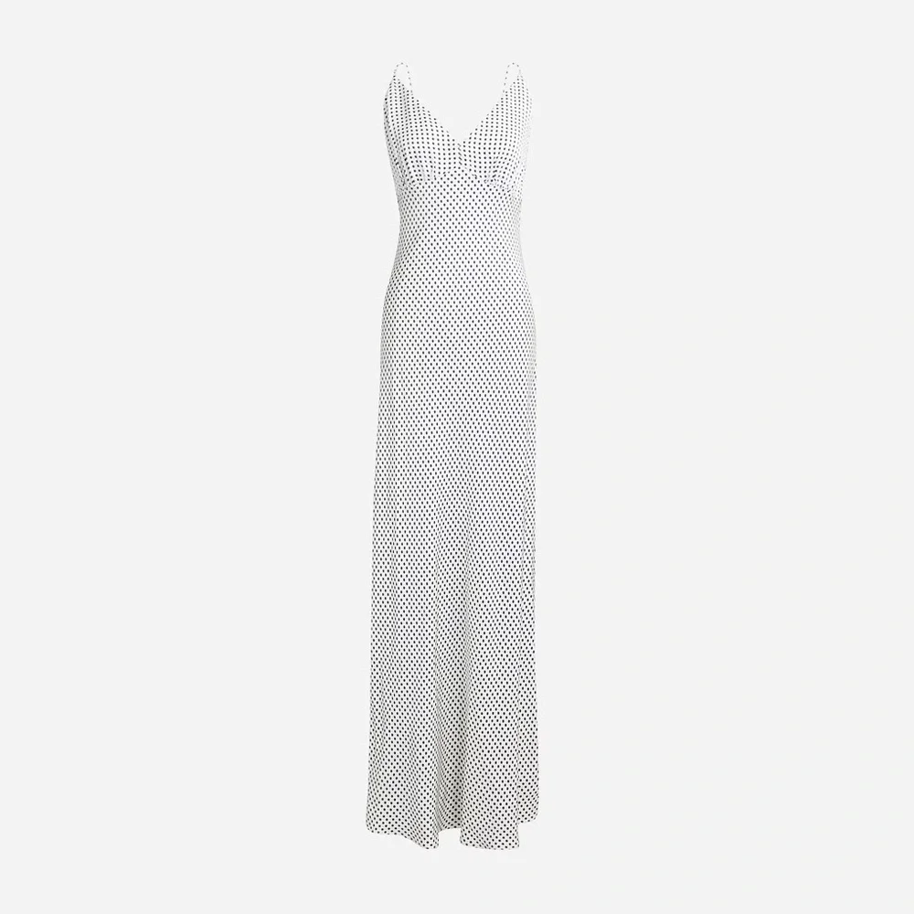 J.Crew Collection full-length luster crepe V-neck slip dress dot print BU220